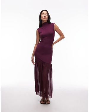 ASOS Maxi Jurk Van Mesh Met Hoge Hals En Verlaagde Taille - Paars