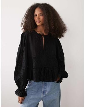 Mango 100% Cotton Cinched Waist Blouse - Black