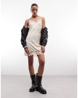 Monki Lace Detail Satin Slip Mini Dress - Natural