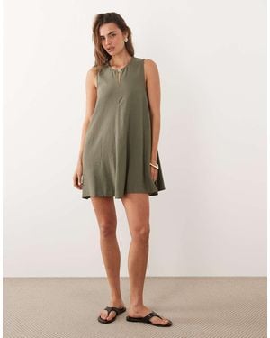 Jdy Linen Blend Pleated Mini Dress - Green