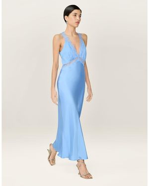 OMNES Dresses Aurelia Satin And Lace Midi Dress With Open Back - Blue