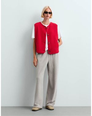 Oysho Buttoned Faux-Shearling Gilet - Red