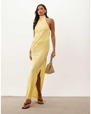 ASOS Plissé Halternek Maxi Jurk Met Corsageranden - Naturel