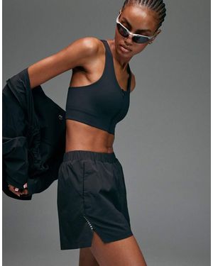 4505 Pantalones Cortos De 8 Cm De Talle Alto Para Correr Con Forro De Punto Liso Y Bolsillo Para Teléfono De Tejido Liso Premium De - Negro
