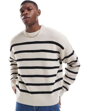 Bershka Striped Knitted Sweater - Grey