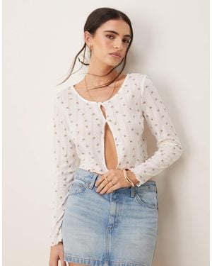Vila Pointelle Button Front Cardigan - White