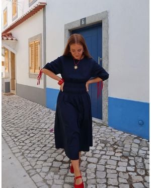 Labelrail X rebecca olivia - robe froncée longueur mollet - Bleu