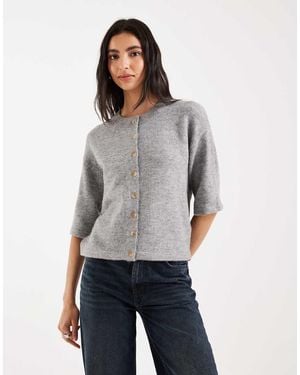Brave Soul Short Sleeve Relaxed Fit Knit Cardigan - Grey