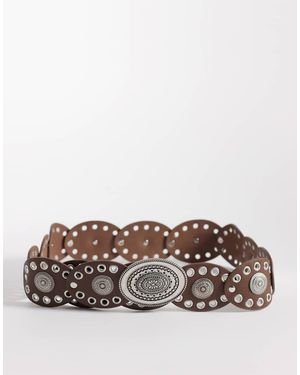 South Beach Cinturón Chocolate De Estilo Boho Con Detalles Circulares De - Gris