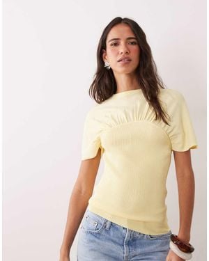 ASOS Top De Punto Fino Con Detalle Fruncido En Color Buttermilk-Amarillo - Neutro