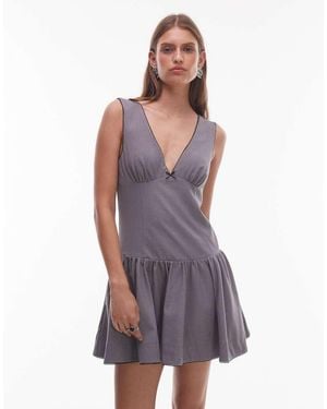 Nia Cabaello V Neck Drop Waist Dress - Purple