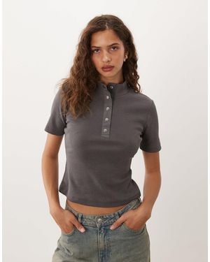ASOS Rib Jersey Polo Top - Gray