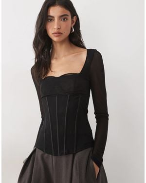 ASOS Bandage Top With Mesh Sleeves - Black