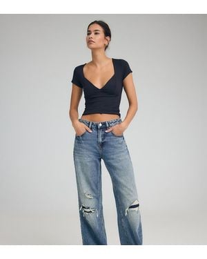 Stradivarius Tall Jeans D92 Dritti A Gamba Larga - Blu