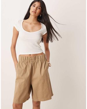 ASOS Longline Shorts With Paperbag Waist - Natural