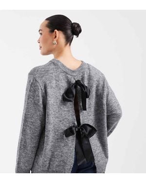 Noisy May Bow Detail Knitted Jumper - Grey