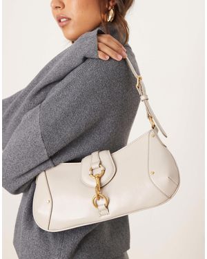 Mango Retro Shoulder Bag With Clasp Detail - Grey