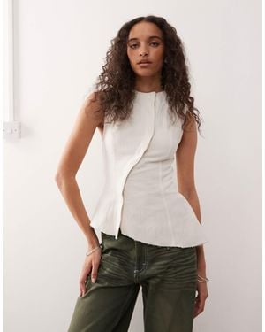 Weekday Asymmetric Peplum Top With Concealed Buttons - White