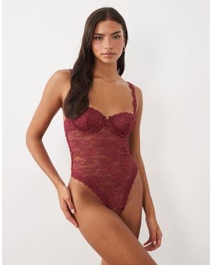 ASOS Body en dentelle à armatures hazel bordeaux - Rouge