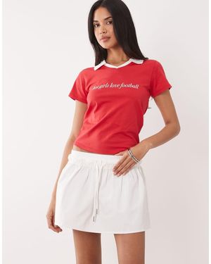 The Frolic Minifalda Pantalón Muy Corta Blanca Con Volantes En La Cintura De Popelina Exclusiva De - Rojo