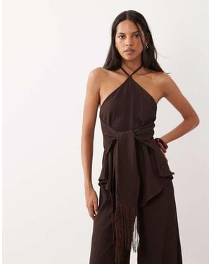 ASOS Getextureerde Haltertop Als Co-Ord Met Franjes En Strikdetail - Zwart