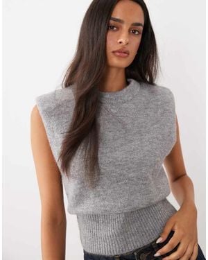 Gina Tricot Wool Alpaca Knitted Sleeveless Vest With Shoulder Pads - Grey