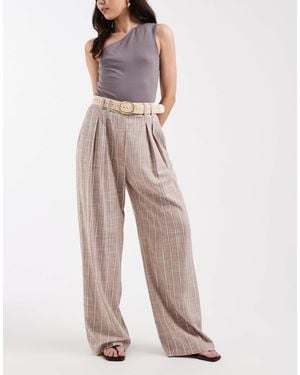 ASOS Tailored Belted Wide Leg Pants With Pleated Detailing - Natural