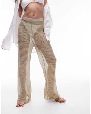 TOPSHOP Knitted Metallic Beach Pants - Natural