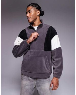 ASOS Relaxed Funnel Neck Fleece Sweatshirt With Colour Block - Purple