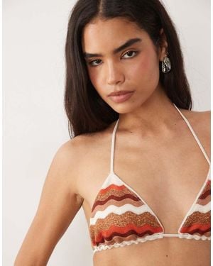 New Look Crochet Triangle Bikini Top - Brown