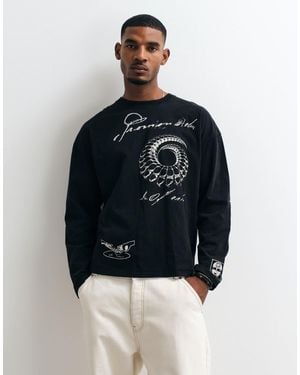 Weekday Oversized Long Sleeve T-shirt With Multi Graphic Print - Blue