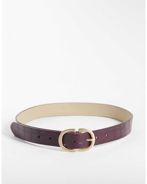 Pieces Gold Double Buckle Croc Effect Belt - Grey
