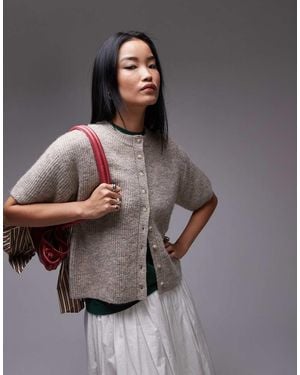 TOPSHOP Knitted Half Sleeve Cardi - Grey