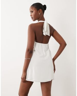 The Frolic Exclusive Linen Halterneck Mini Dress - White