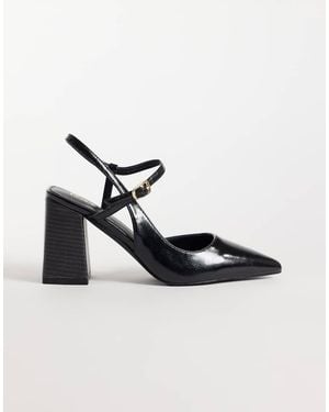 Raid Scarpe Slingback Con Tacco Largo E Punta Affusolata Nere - Metallizzato