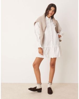 Miss Selfridge Embroidered Poplin Shirt Dress - Natural