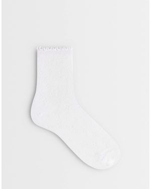 Pieces Pointelle Frilly Trim Socks - White