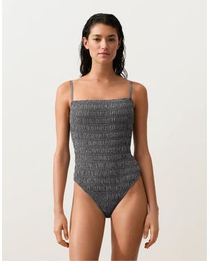 Oysho Costume Da Bagno A Fascia Punto Smock A Quadretti - Grigio