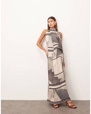 ARRANGE Draped Cowl Halter Maxi Dress - Natural