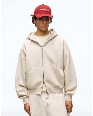 Bershka Boxy Zip-up Hoodie - Natural