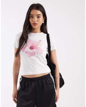 JJXX Fitted Tee Pink Flower Print - White