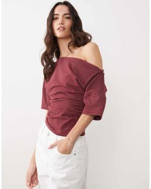 ASOS Boat Neck Cinched Waist Top - Red