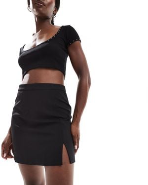 Pieces Tailored Notch Front Mini Skirt - Black