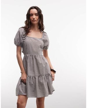 Noisy May Tirered Seersucker Mini Dress With Open Tie Back - Grey