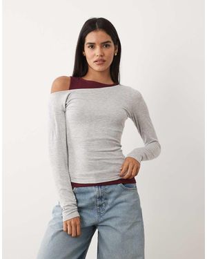 Cotton On Top A Maniche Lunghe Marrone A Strati - Grigio