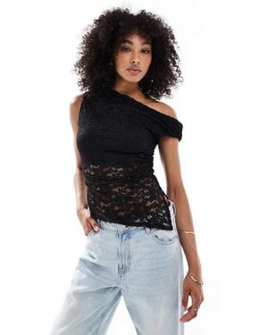 New Look Fallen Shoulder Lace Top - Blue