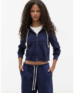 Pull&Bear Hoodie With Contrast Drawstring - Blue