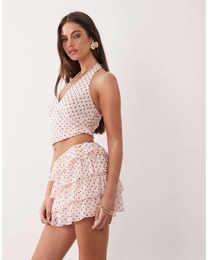 The Frolic Minifalda Escalonada Con Estampado De Lunares Y Detalle De Volantes Exclusiva De - Rosa