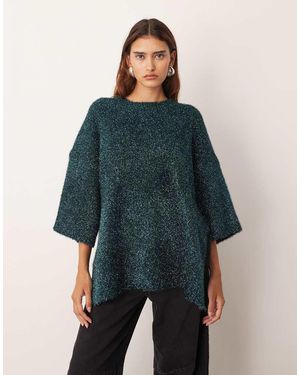 ARRANGE Oversized Compact Knit Metallic T-shirt - Blue