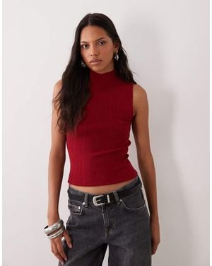 ASOS Varigated Knit Rib Sleeveless Funnel Neck - Red